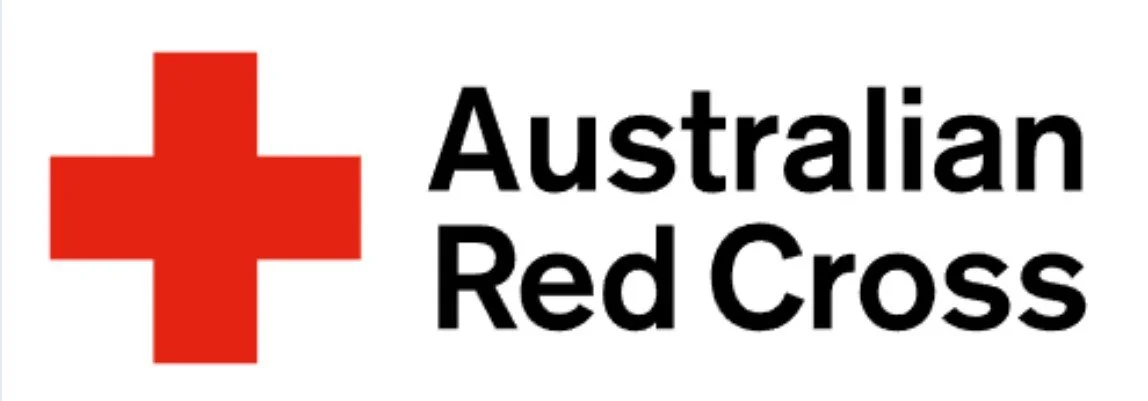 Red cross symbol with the text "Australian Red Cross" in black.