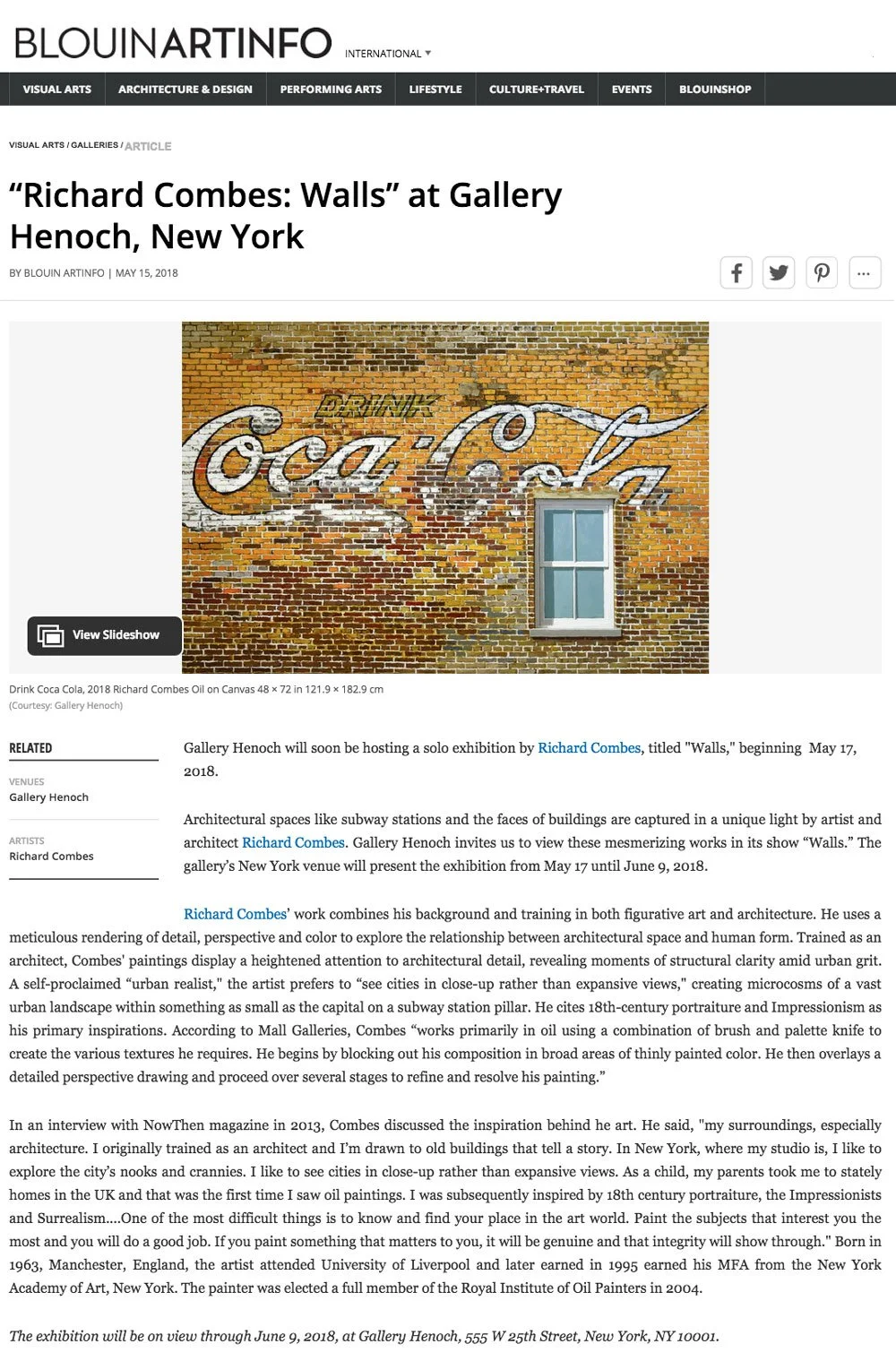 "Richard Combes: Walls" at Gallery Henoch, New York