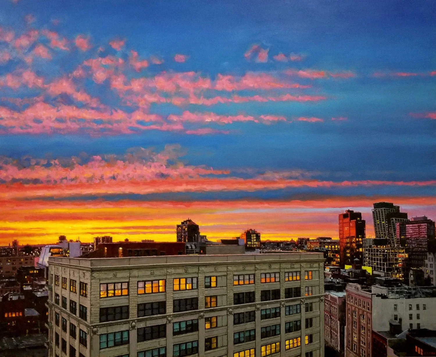   Sunset Lower Manhattan  , Oil on Canvas,  2024 , 48 x 60 in.