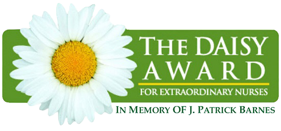 Logo for "The Daisy Award for Extraordinary Nurses in Memory of J. Patrick Barnes," which was awarded to Jennifer Scroggie for excellence in psychotherapy.