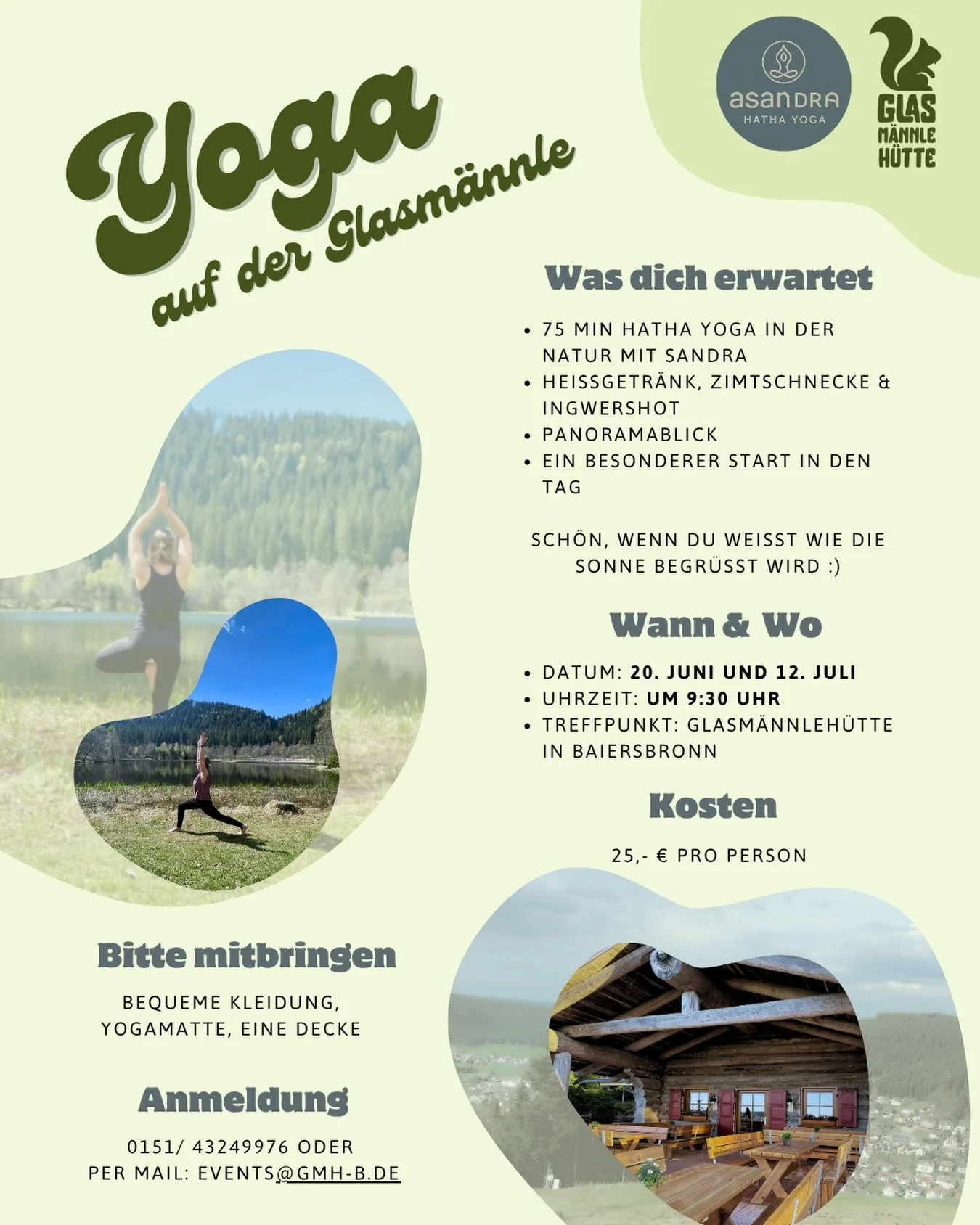 📣 Es gibt neue Yoga-Termine auf der Glasm&auml;nnle H&uuml;tte!

Der perfekte Start in den Tag: Atmet tief ein, genie&szlig;t die Ruhe am Morgen und rollt eure Matte bei uns auf dem St&ouml;ckerkopf mit Blick &uuml;ber den Schwarzwald aus.🧘&zwj;♀️
