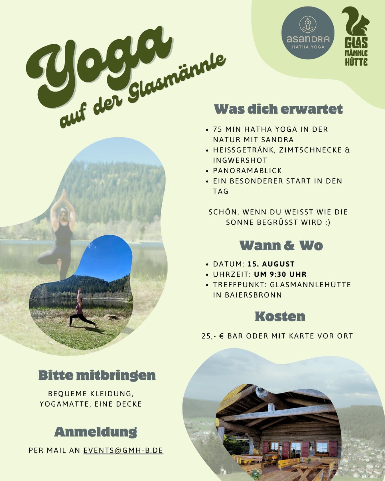 Neuer Yoga-Termin bei uns auf der Glasm&auml;nnle-H&uuml;tte🧘🏼&zwj;♀️🌞

Da die Pl&auml;tze immer blitzschnell ausgebucht sind, solltet ihr lieber direkt zuschlagen. ☺️

Gemeinsam mit Sandra starten wir entspannt in den Tag &ndash; inklusive Panora