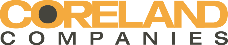 The logo of Coreland Companies in black and orange text.