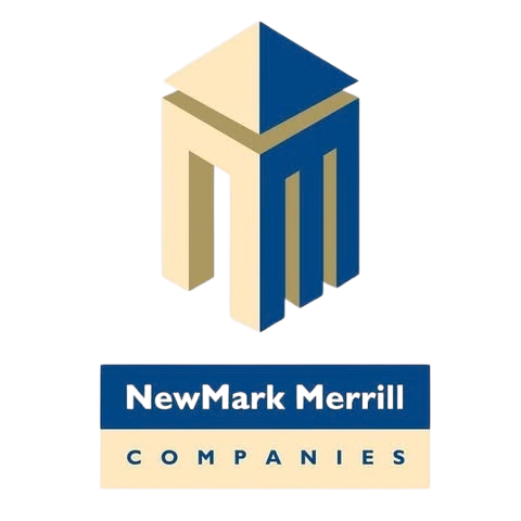 Logo of NewMark Merrill Companies featuring a geometric design resembling a building and the company name below.