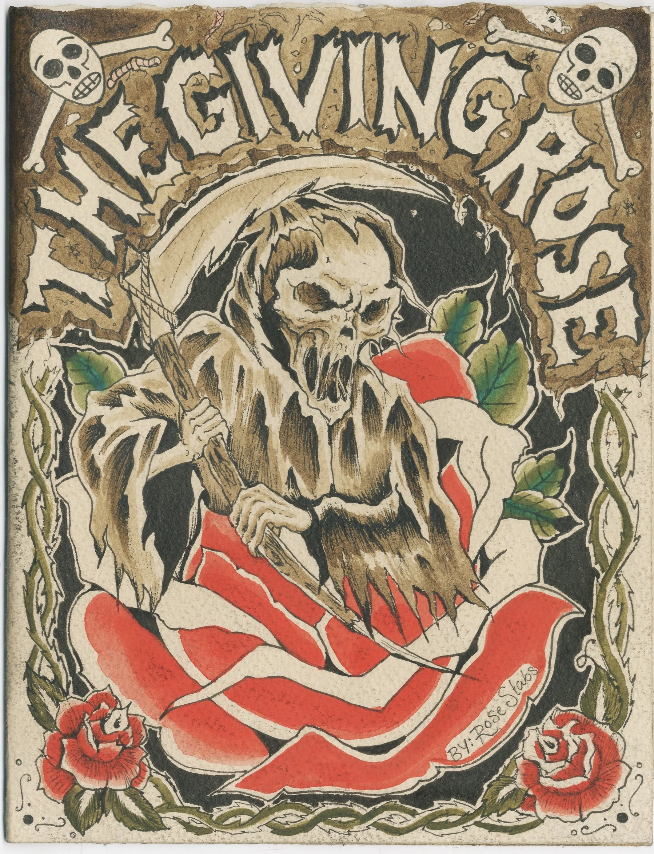 THE GIVING ROSE BOOOK COVER watercolor on arches and is the cover of a binded book