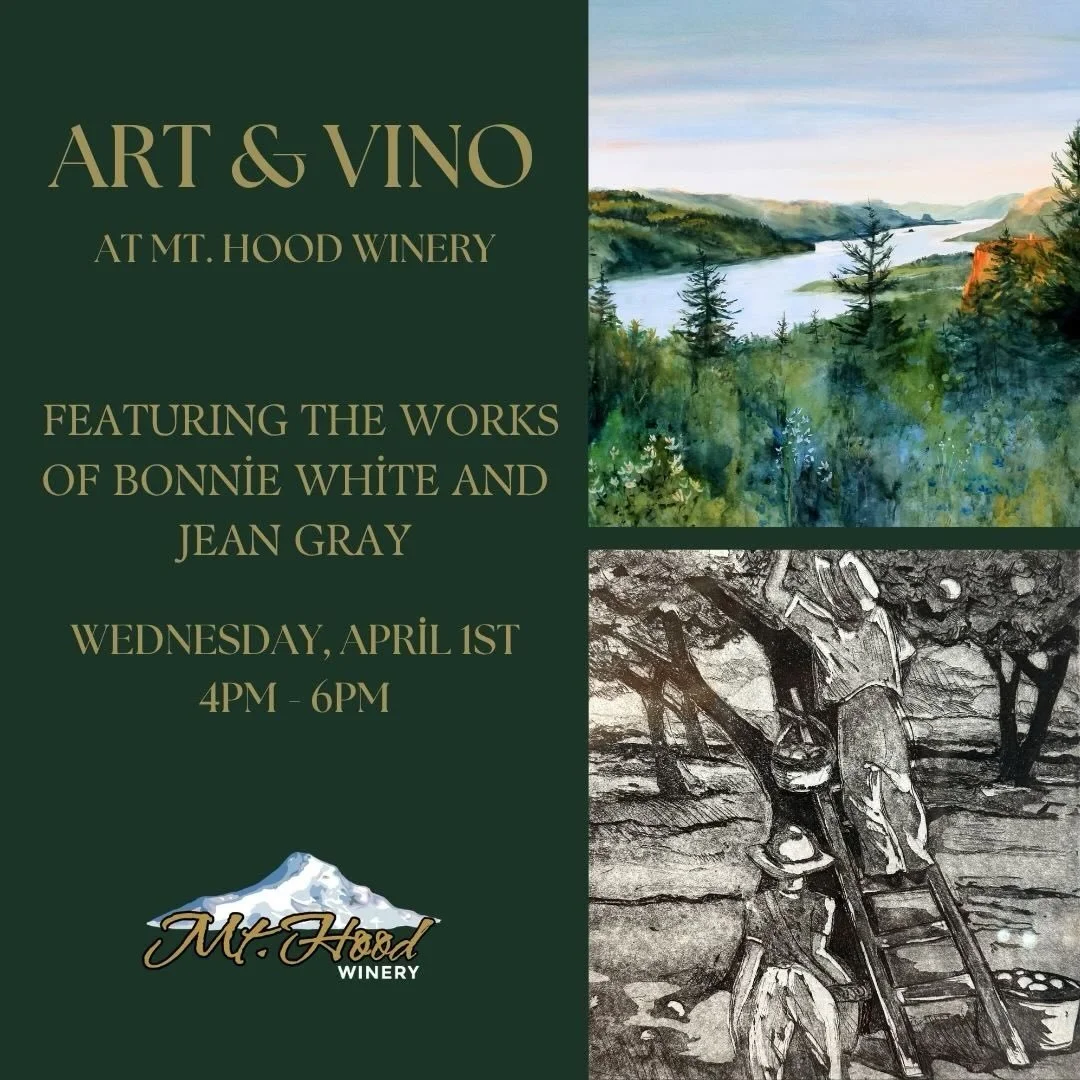 Join us Wednesday, April 1st from 4&ndash;6pm for a special Artist Reception at Mt. Hood Winery 🎨🍷

We&rsquo;re celebrating our resident artists Bonnie White and Jean Gray, with their work on display and available for purchase until the end of May.
