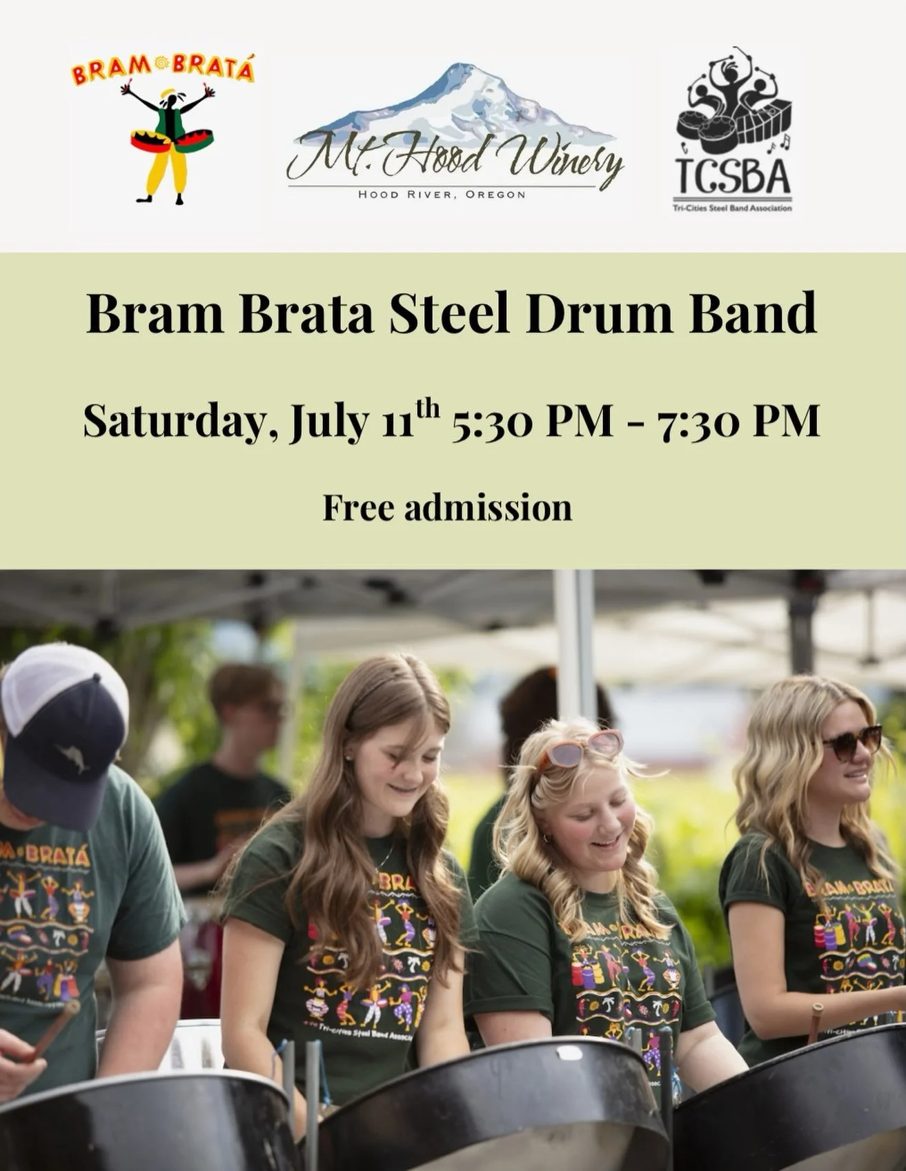 Bram Brata is back this evening from 5:30pm - 7:30pm! They will be playing a mix of traditional Trinidadian steel drum music, and you don&rsquo;t want to miss it 🎶 admission is free and we will have food and wine available for purchase at the tastin
