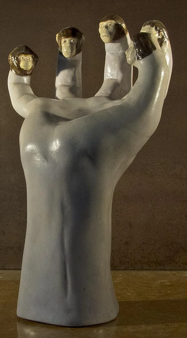 J. Luis Perez,  Hand of God for the evolution of monkey into man,  7.5" x 13"