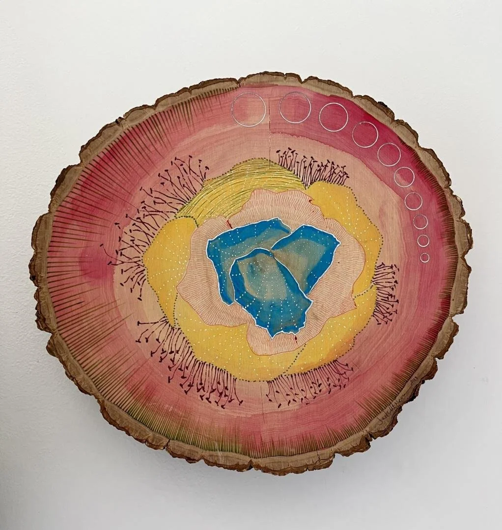 Jacks McNamara,   blue and yellow flower,  9" x 10" variable