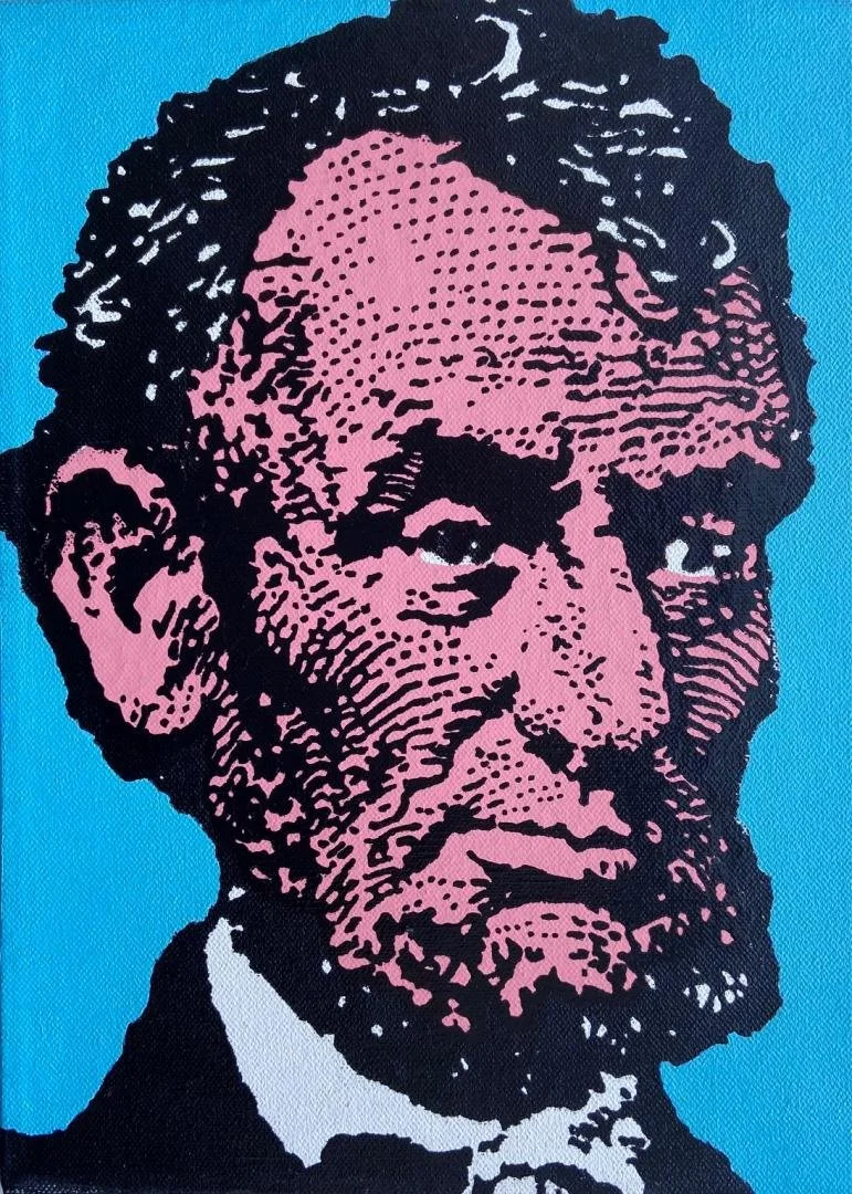 Clark V. Fox (formerly Michael Clark),   A. Lincoln 1992-1995 (New York City Dover Delaware ) - teal background,  12" x 9"