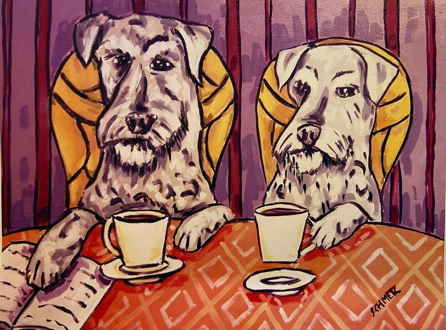 X Schimer,  Schnauzers @ The Coffee Shop,  14" x 11"