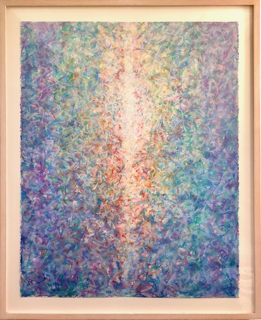 Hilary Stewart,   (abstract multi-colored ray of light),  38" x 31"