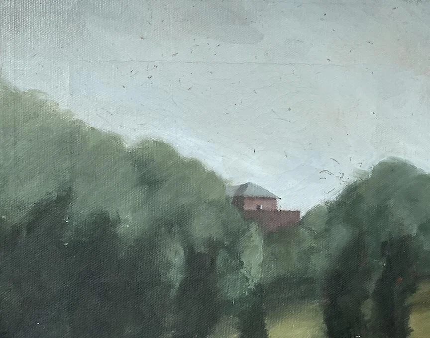 Grey sky, red house painting 
10" x 8"