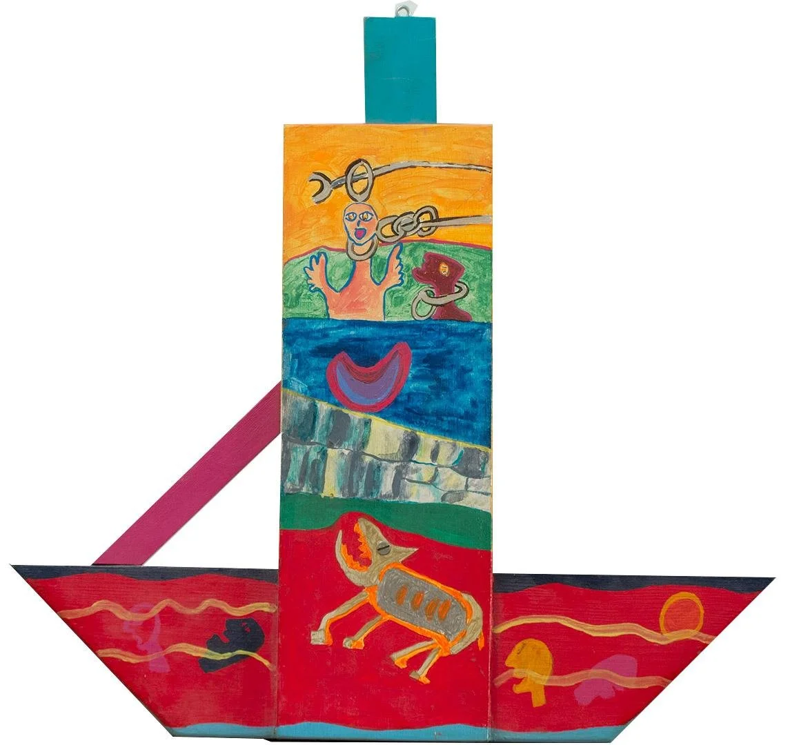 unknown,  wooden boat,  15" x 14.5"