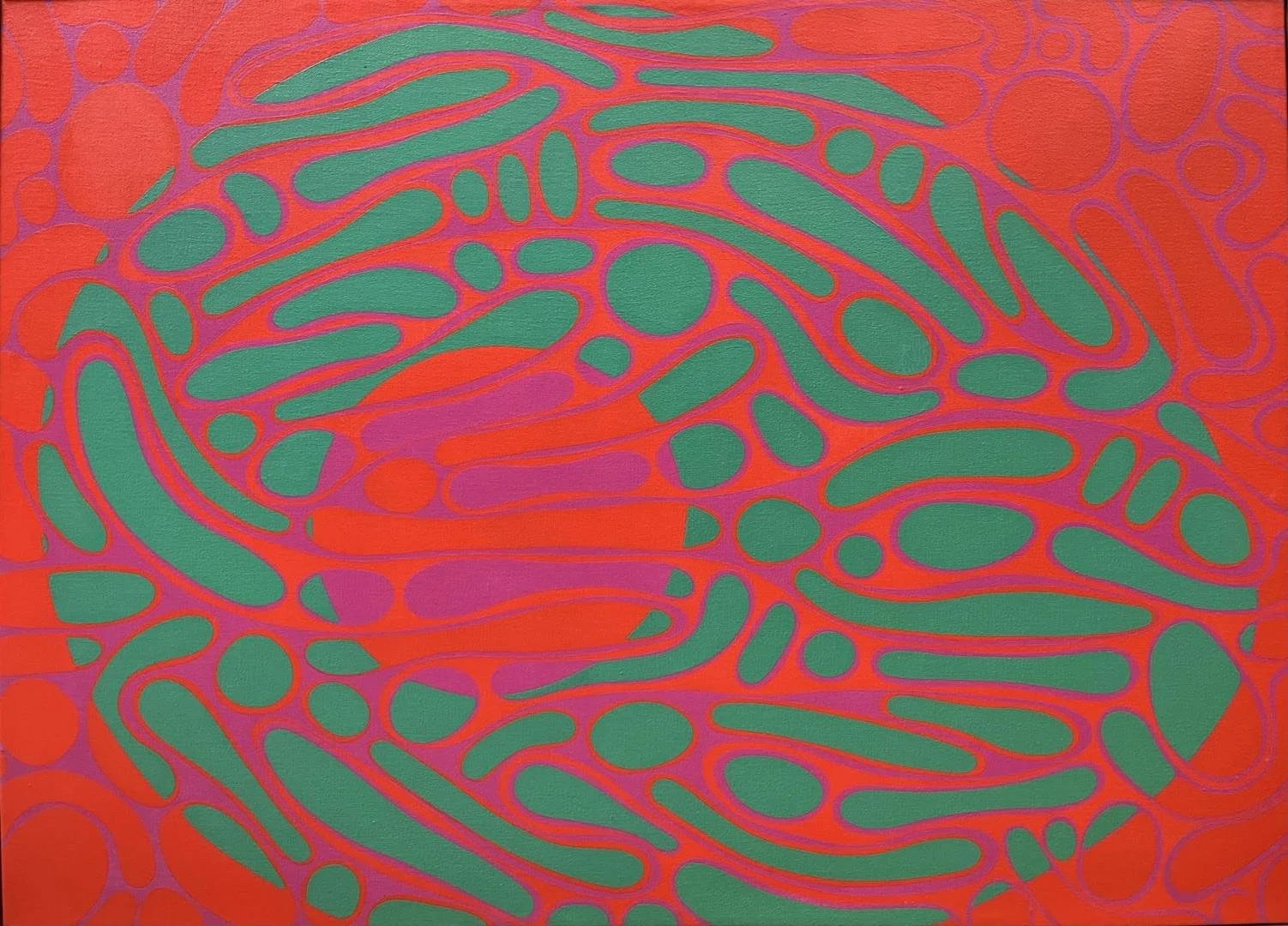 Liz Mamorsky,  Green Egg (purple, red and teal),  36" x 26"