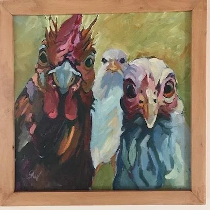 Gail Guirreri-Maslyk,  (3 chickens staring)