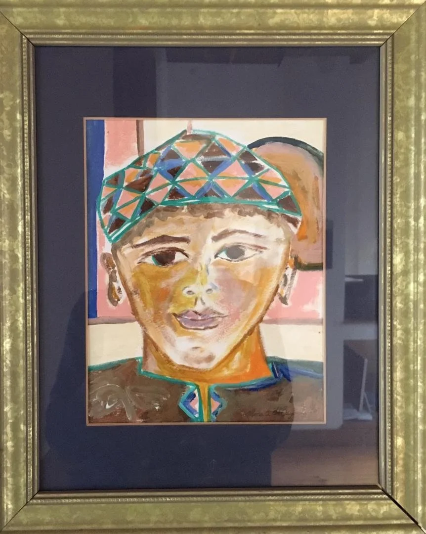 Mona A. El-Bayoumi,   (Gold Frame and Blue Head),  13.5 x 16.5