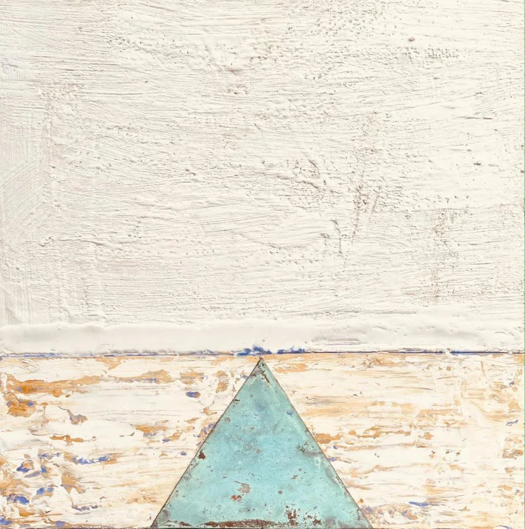unknown,  (white background + turquoise triangle),  12" x 12"