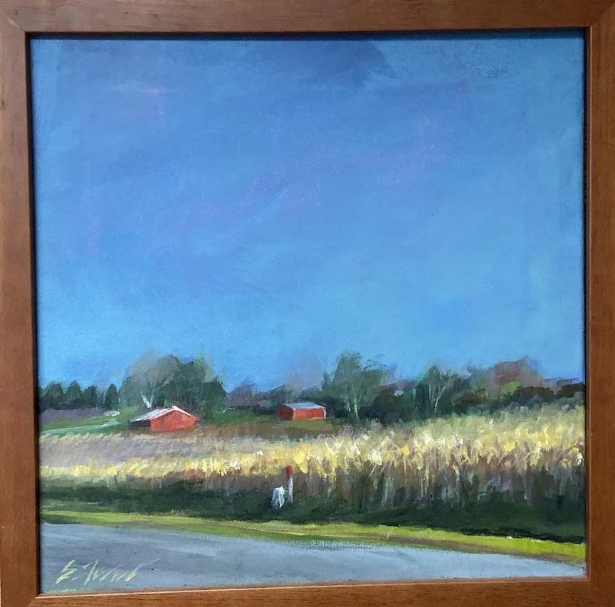unknown,  Blue sky, red barn  13.25" x 13.23"