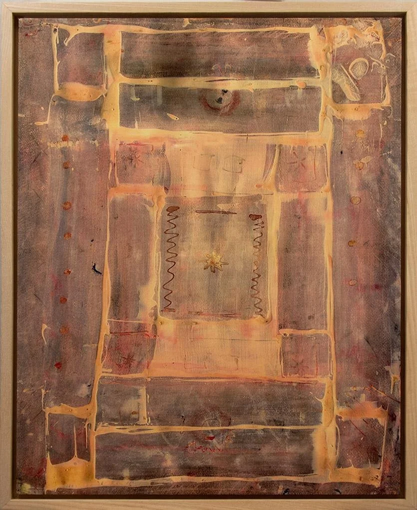 Mary Furbee,   Orange background with red rectangles  23" x 29"