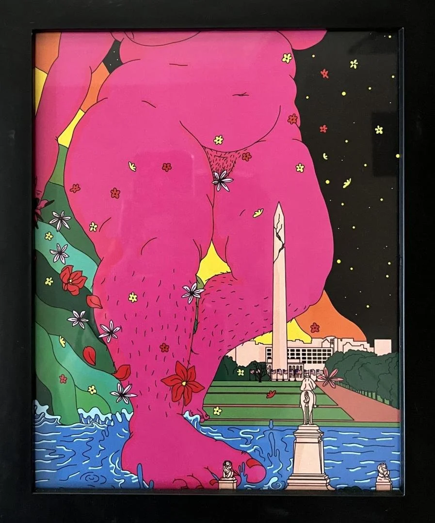 unknown,  (hot pink woman with washington monument),  11.25" x 9.25" (framed size)