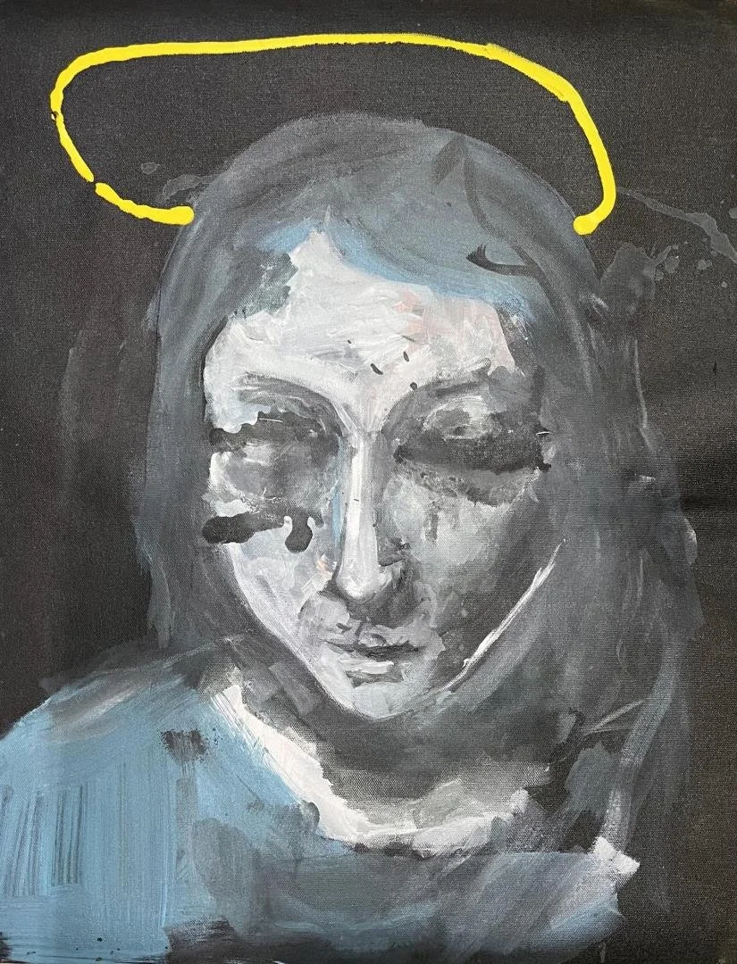 Joseph Orzal,   Portrait blue with yellow halo  18" x 23.5"