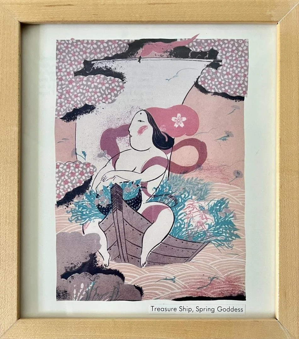 Mayumi Oda,   Treasure Ship, Spring Goddess,  9" x 8" framed