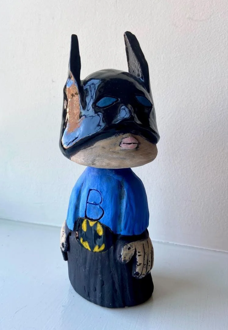 unknown folk art,  unknown BatPig booble head,  8.5" x 3.25"