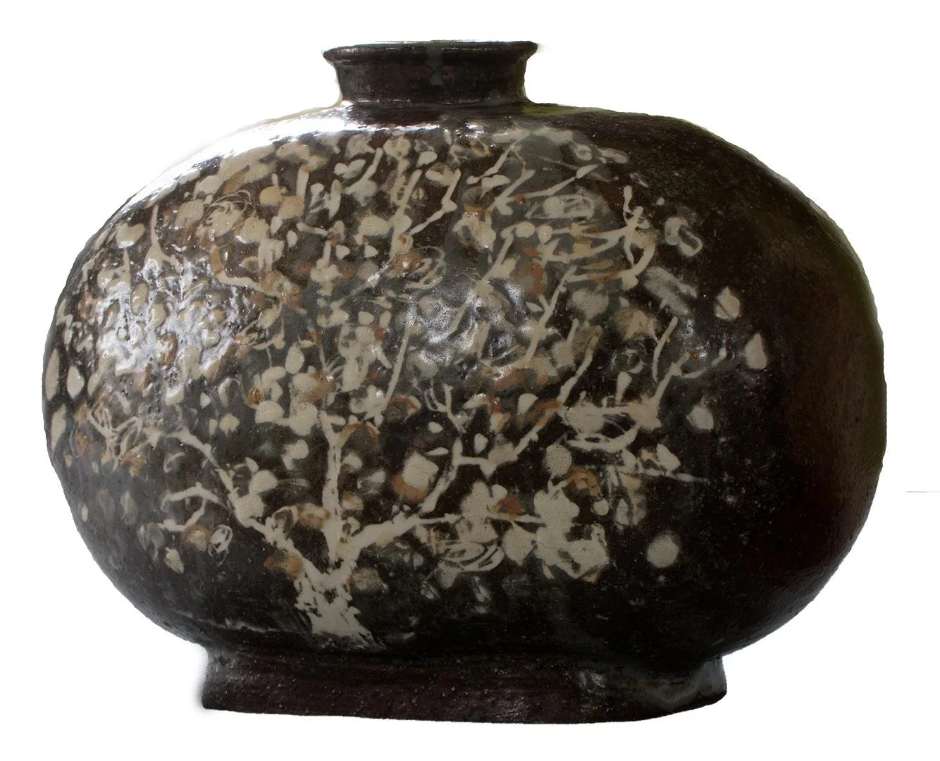 Brown vase with flower tree,  11" x 9" x 6"
