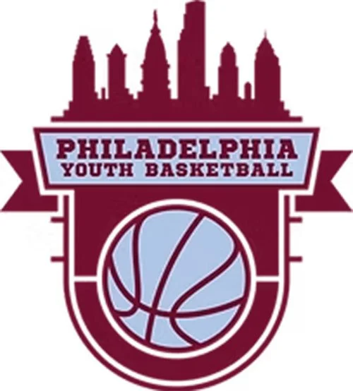 Philadelphia Youth Basketball logo with a miniature basketball and city skyline silhouette.