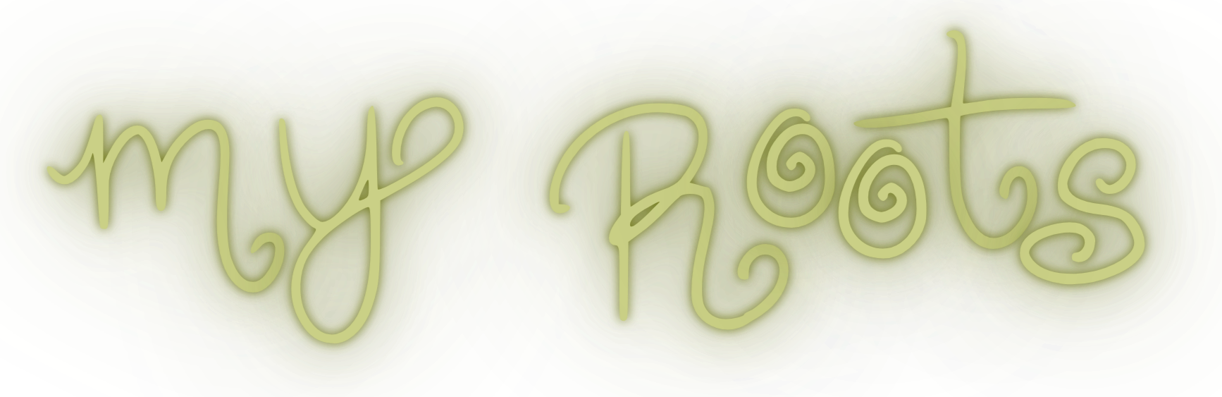 Stylized text saying 'my roots' with a green and yellow abstract background