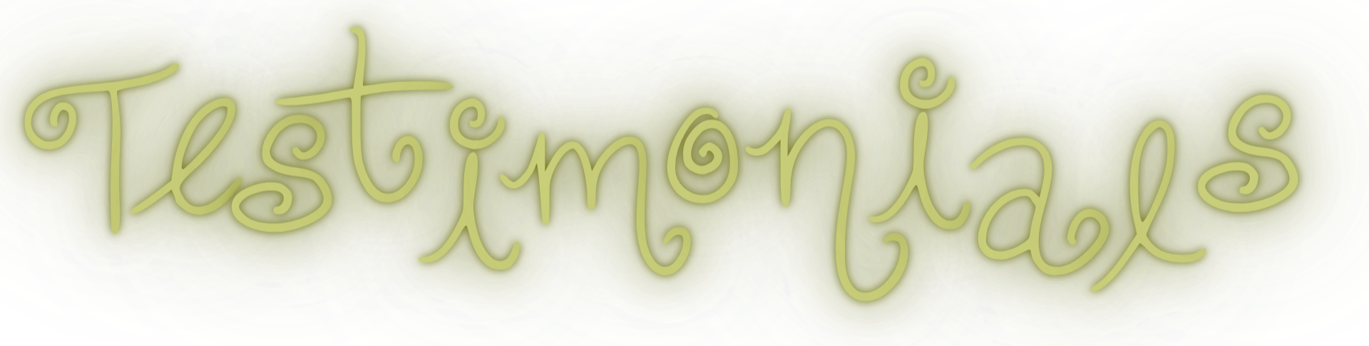 Text saying 'Testimonials' in curly script font with a yellow and green background.
