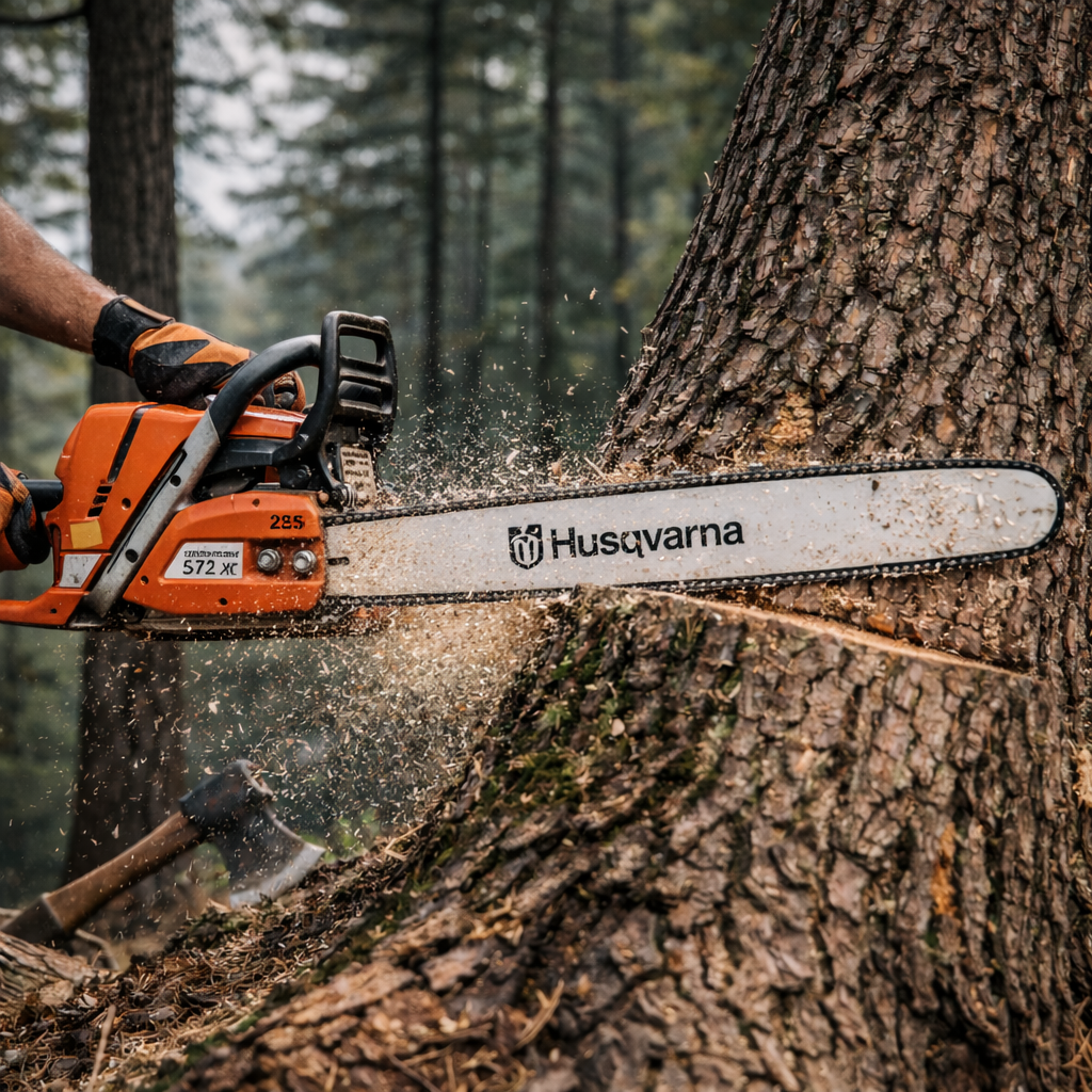 chainsaw cutting tree