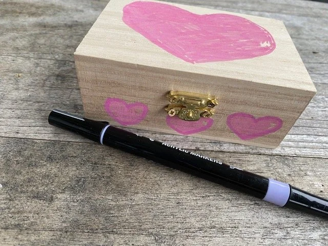 Wooden box painted with acrylic markers