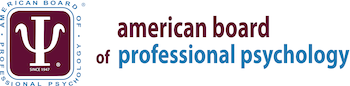 Logo of the American Board of Professional Psychology, featuring a maroon and white emblem with the letters 'ABPP' and the organization name next to it.