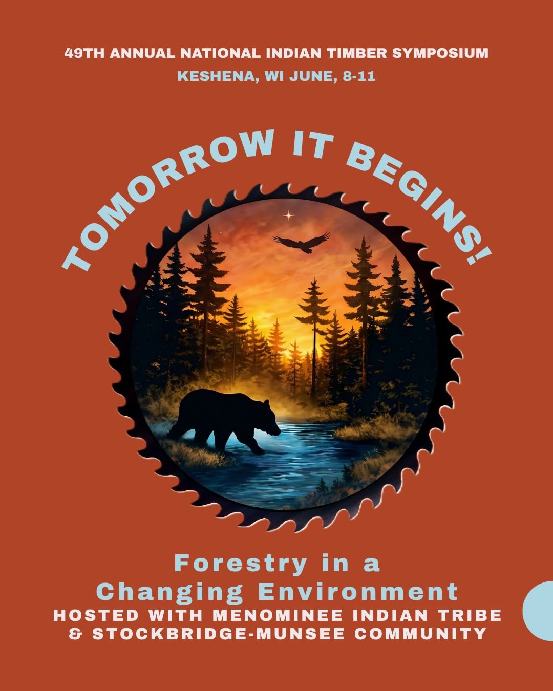 Tomorrow we gather. 🌲

The 49th Annual National Indian Timber Symposium kicks off in Keshena, Wisconsin &mdash; on the  homelands of the Menominee and Stockbridge-Munsee people &mdash; where Tribal leaders, resource professionals, and policymakers w