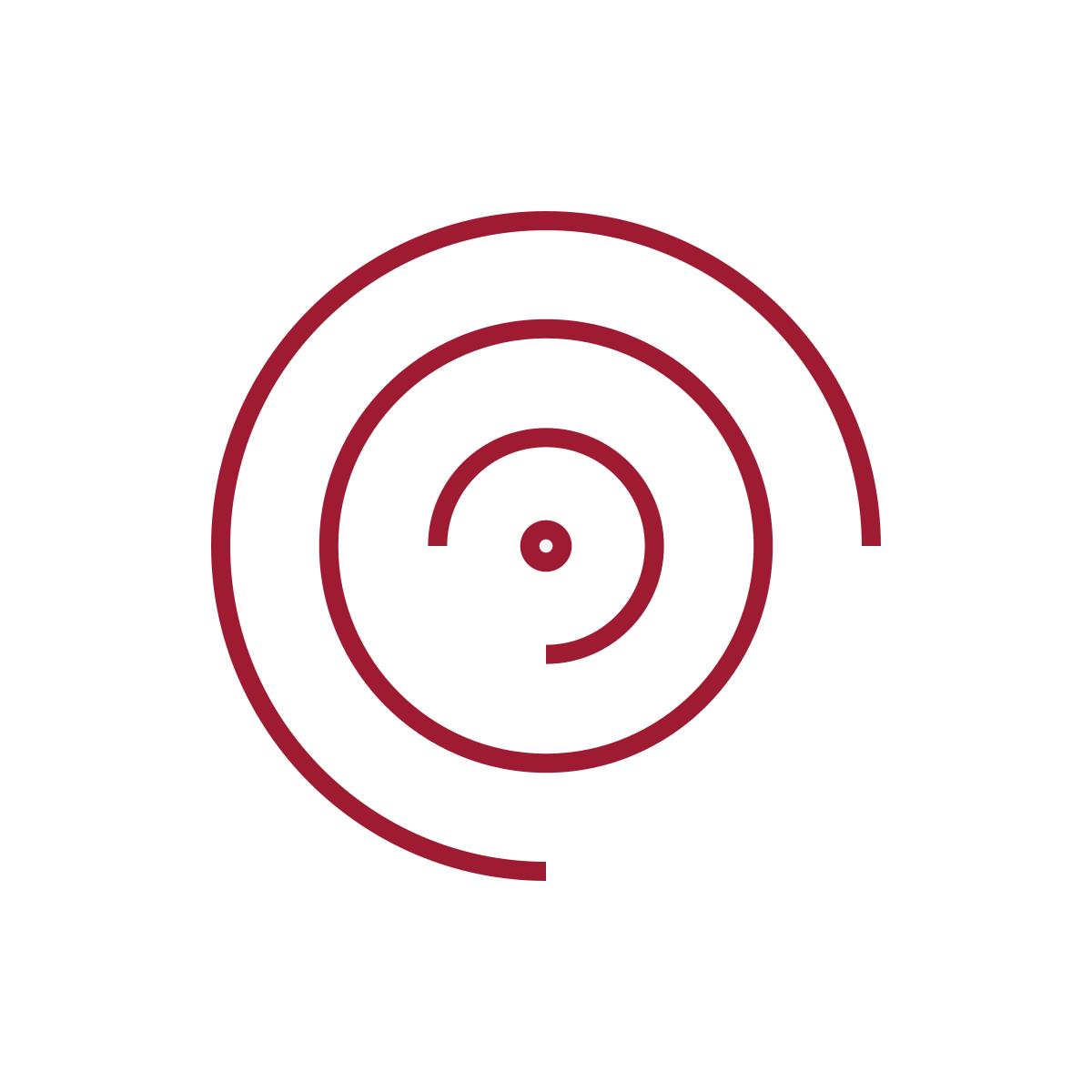 Black background with red concentric circles forming a spiral pattern.