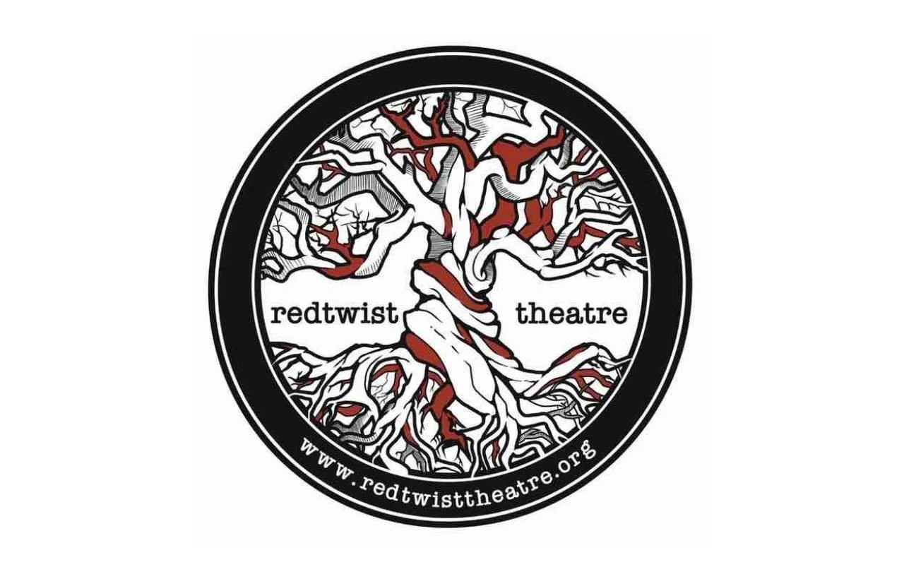 A circular logo for Redtwist Theatre featuring a stylized tree with twisted, multicolored branches. The text 'redtwist theatre' is inside the circle, with the website 'www.redtwisttheatre.org' at the bottom.