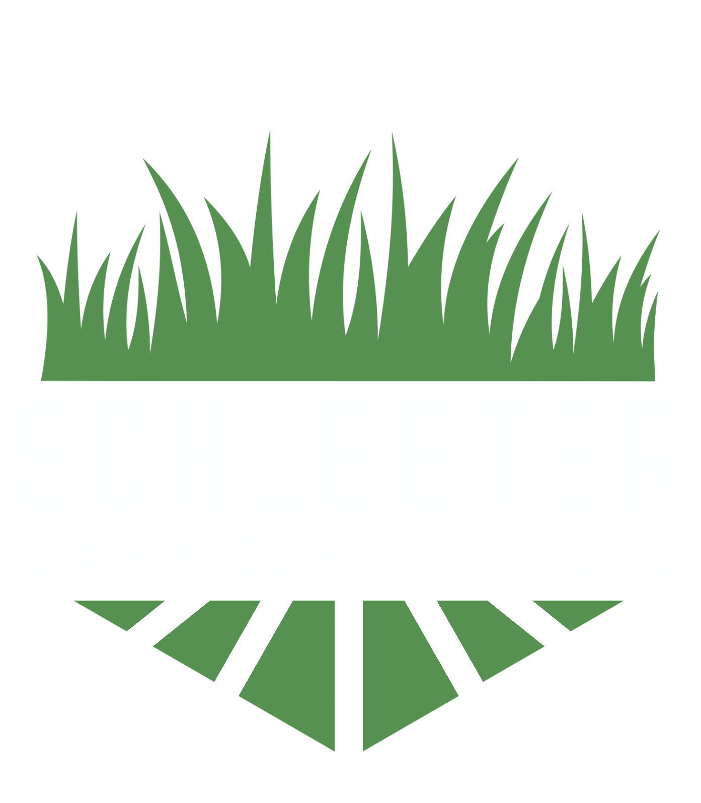 Logo of Schleeeter Lawn Services LLC with a green lawn and grass at the top and a stylized green field with lines at the bottom, enclosed in a black hexagon with white borders.
