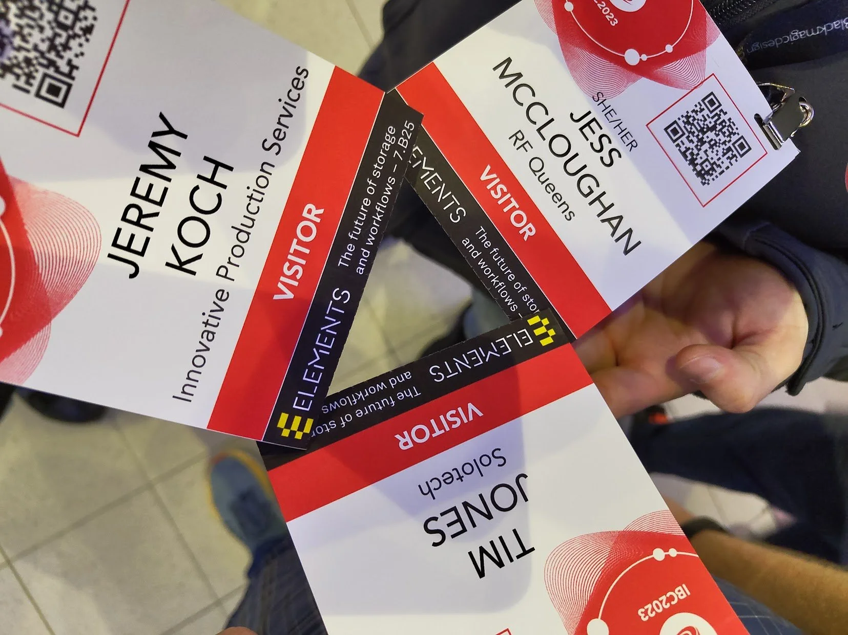 Event badge for Tim Jones, Safety Technician from Solotech, at a conference or event, with QR codes and various sections about the event and personal information, held in Edmonton.