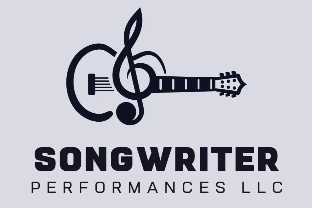 Logo with a guitar and musical note, and the text 'Songwriter Performances LLC'