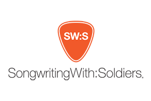 A guitar pick with the text 'SW:S' and the slogan 'SongwritingWith:Soldiers.'