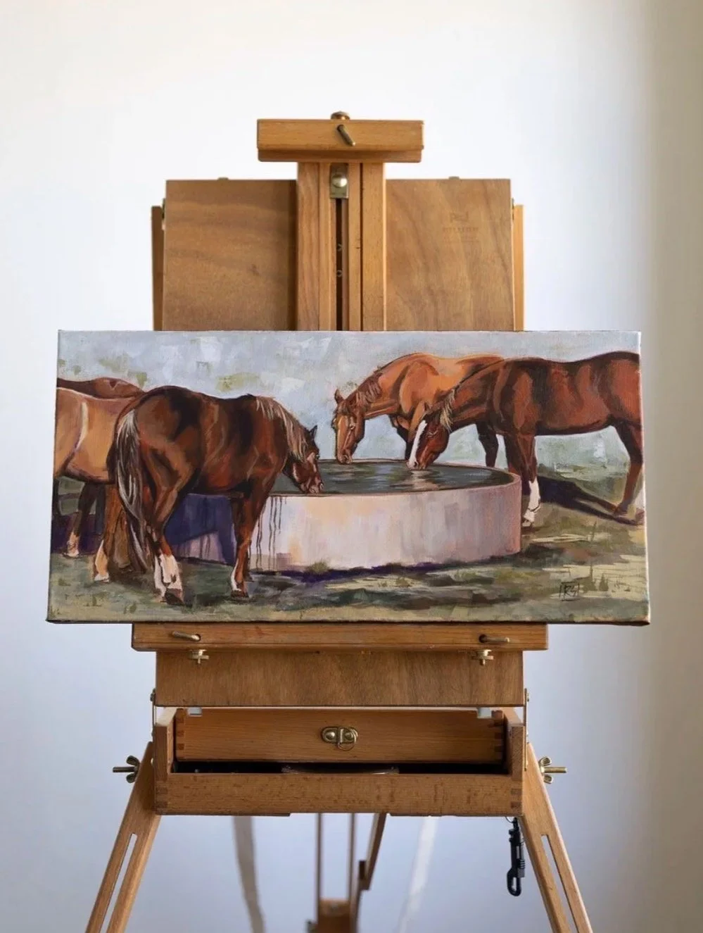 "At the Trough", 10x20", Acrylic on stretched canvas. AVAILABLE $600 unframed. Contact for Purchase