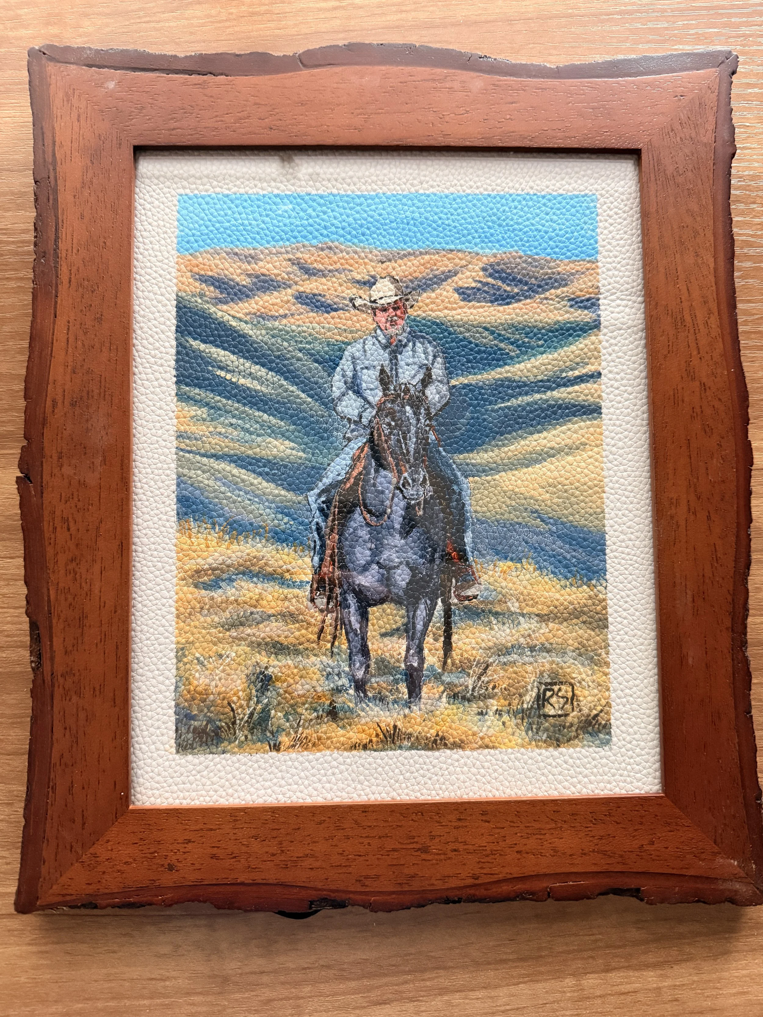 Custom Commission. Acrylic on white leather. Framed. NOT AVAILABLE. Contact for custom commission