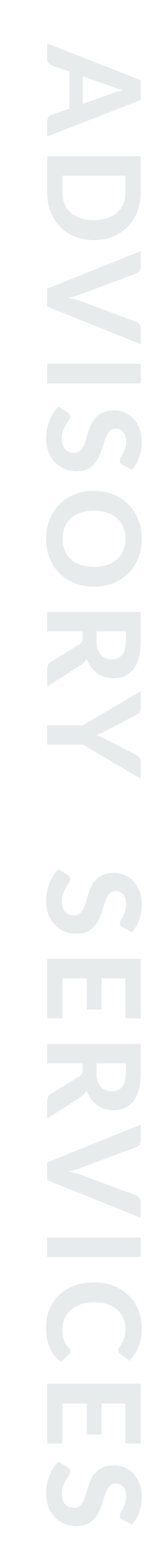 Vertical black banner with large light gray text reading "ADVISORY SERVICES."