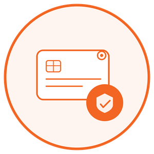 Icon of a credit card with a checkmark shield overlay