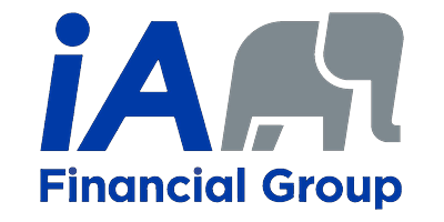 Logo of iA Financial Group with blue text and a gray elephant icon
