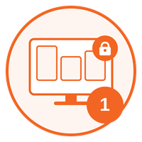 Lock icon over a computer screen displaying a bar chart and a notification badge with the number 1