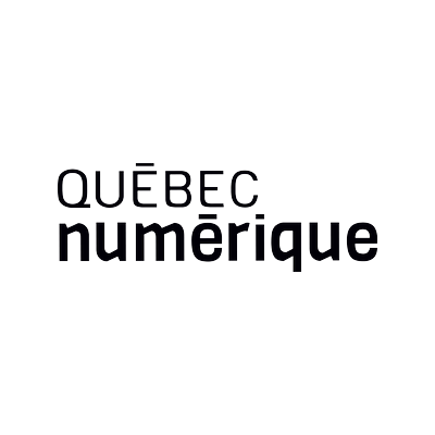 Logo of Quebec Numerique with a white stick figure and black and gray text.