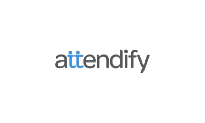 Attendify logo with stylized black and blue text.